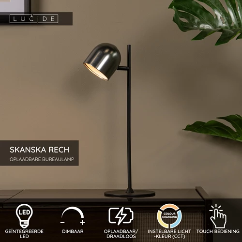 Lucide SKANSKA RECH - Oplaadbare Bureaulamp Binnen/Buiten - Accu/Batterij - LED Dimb. - CCT - 1x3W 3000K/6000K - IP44 - Grijs ijzer - USP